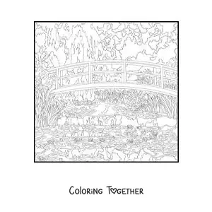 Coloring page of the painting Water Lilies by Claude Monet in the impressionist style