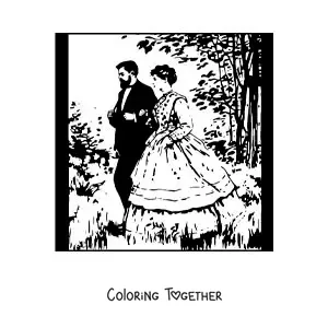 Coloring page of an impressionist portrait of a couple in the style of Monet