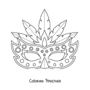 Coloring page of a carnival mask with feathers