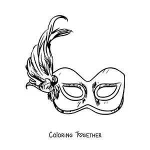 Coloring page of a carnival mask with feathers