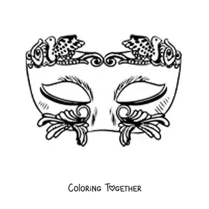 Coloring page of a carnival mask with ornaments