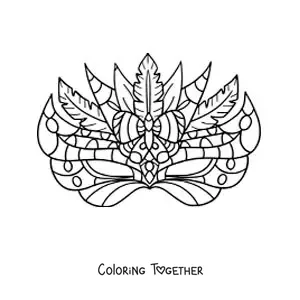 Coloring page of a carnival mask decorated with feathers