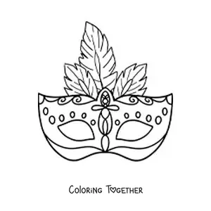 Coloring page of a carnival mask for kids with feathers