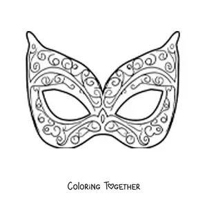 Coloring page of an easy decorated carnival mask for kids