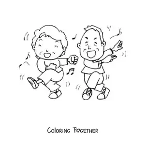 Coloring page of a grandma dancing with a grandpa