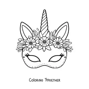 Coloring page of a unicorn mask for girls