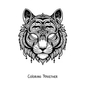 Coloring page of a tiger mask