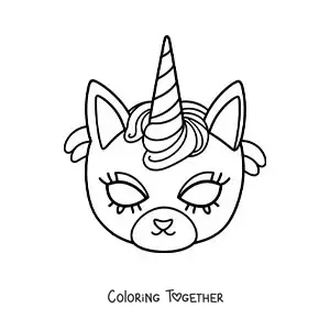 Coloring page of a caticorn mask for girls