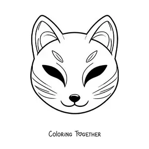 Coloring page of a Japanese Kitsune mask for kids