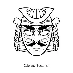 Coloring page of a samurai mask