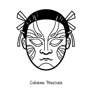 Coloring page of a Japanese Kabuki mask
