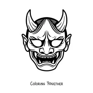 Coloring page of a Japanese oni demon mask