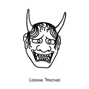 Coloring page of a cartoon Japanese Hannya mask