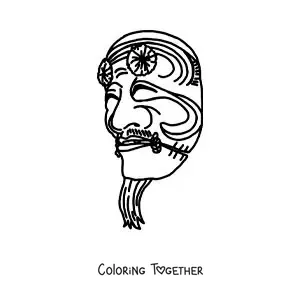 Coloring page of a Japanese Kokushiki-jo mask