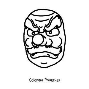 Coloring page of a Japanese Tengu mask