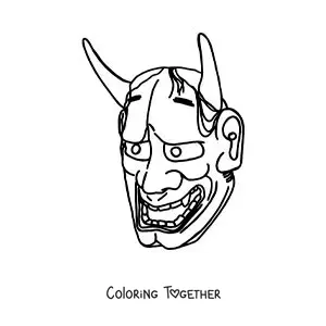 Coloring page of a traditional Japanese mask