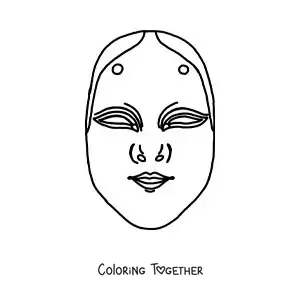 Coloring page of a Japanese Noh mask