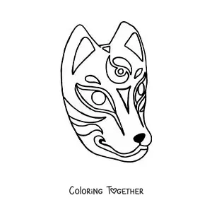 Coloring page of a Japanese fox mask
