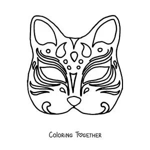 Coloring page of a Japanese cat mask