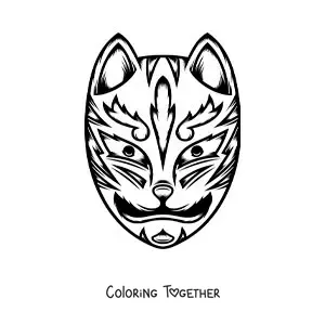 Coloring page of a Japanese cat mask