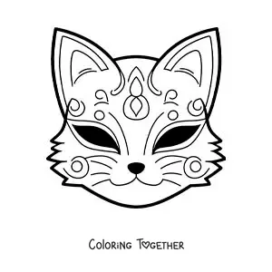 Coloring page of a Kitsune mask