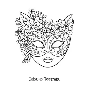 Coloring page of a flowered mask for girls