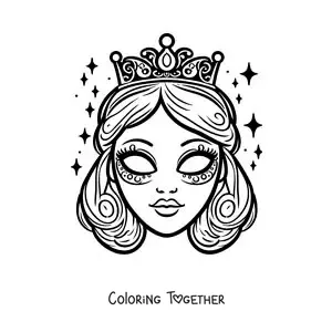 Coloring page of a magical princess mask