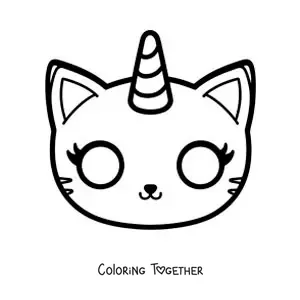 Coloring page of a kawaii caticorn mask for girls