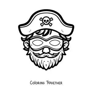 Coloring page of a pirate mask with hat and beard