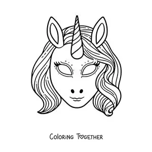 Coloring page of a unicorn mask