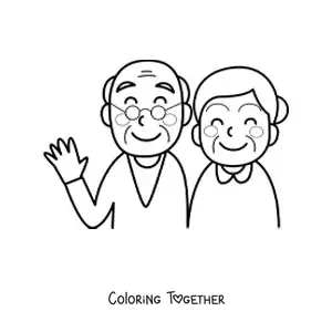 Coloring page of a kawaii pair of grandparents