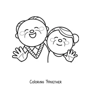 Coloring page of a cute pair of kawaii grandparents