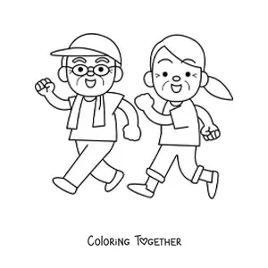 Coloring page of a couple of grandparents working out