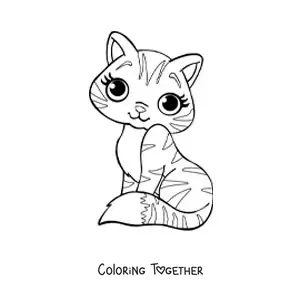 Coloring page of a cartoon cat sitting down