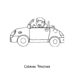Coloring page of a modern grandpa driving a car