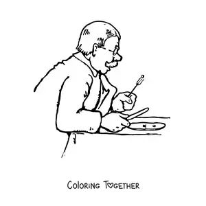 Coloring page of a grandpa with glasses eating