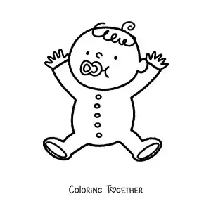 Coloring page of a baby with a pacifier opening its arms