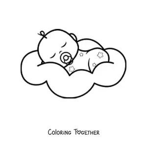 Coloring page of a baby sleeping with a pacifier in its mouth