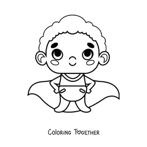 Coloring page of a baby in diapers with a superhero cape