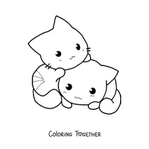 Coloring page of two kawaii cats playing