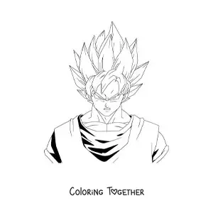 Coloring page of Goku's torso in Super Saiyan mode