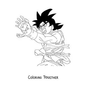 Coloring page of Goku from the side doing the Kamehameha