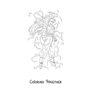 Coloring page of Goku in Super Saiyan 3 mode