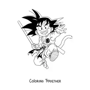 Coloring page of kid Goku jumping