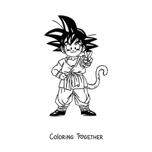 Coloring page of kid Goku posing with a smile