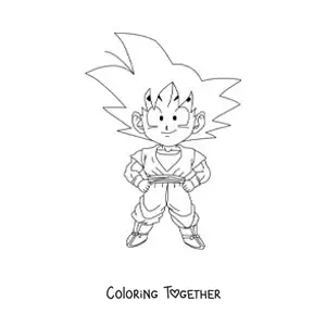 Coloring page of kawaii kid Goku