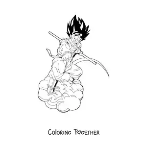 Coloring page of adult Goku on the Flying Nimbus