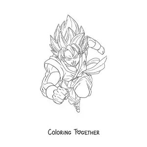Coloring page of Goku in Super Saiyan Blue mode