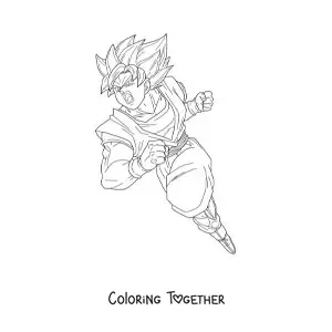 Coloring page of Goku attacking in Super Saiyan Blue mode