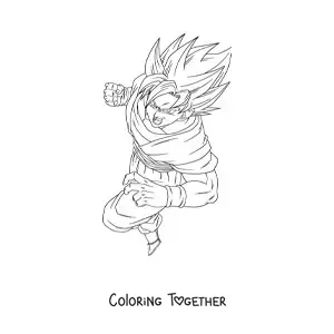 Coloring page of Goku in a fighting pose in Super Saiyan phase 1 mode